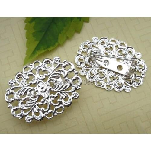 30x20mm Retro Brooches Bases Filigree Flower Bezel Back Pins Settings Findings Blank Multi-color DIY Jewelry Making Wholesale