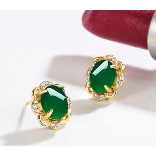 Natural Emerald Earrings for Woman Real Luxury Female 18k Gold Jewelry Vintage Double Stud Earrings for Women Yellow Gold