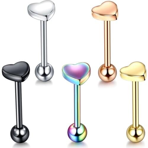 1PC Steel Tongue Labret Piercing Septum Industrial Barbell Heart Nipple Barbell Tunnels Ear Plugs Expander Body Piercing Jewelry