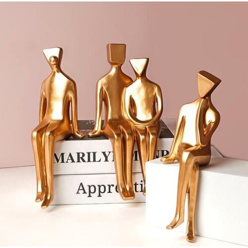 Modern Art Golden Abstract Figure Creative Resin Statue Ornaments Home Decor Living Room Desktop Decoration Simple Sculpture