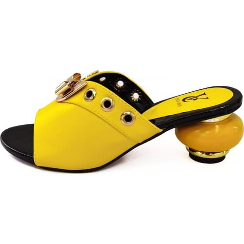 New Fashion Spring Summer Yellow Colors Without Bag Pumps Super Mids Heels Italian Women Wedding for Party Ladies Sandals