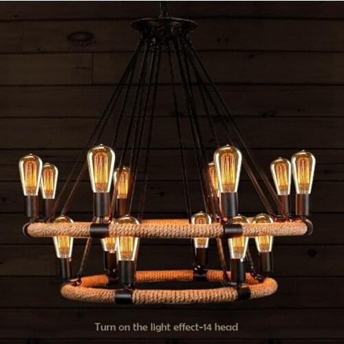 Vintage Metal hemp rope chandelier RH Loft Industrial wrought iron Lamp for boutique tea restaurant retro decoration bar