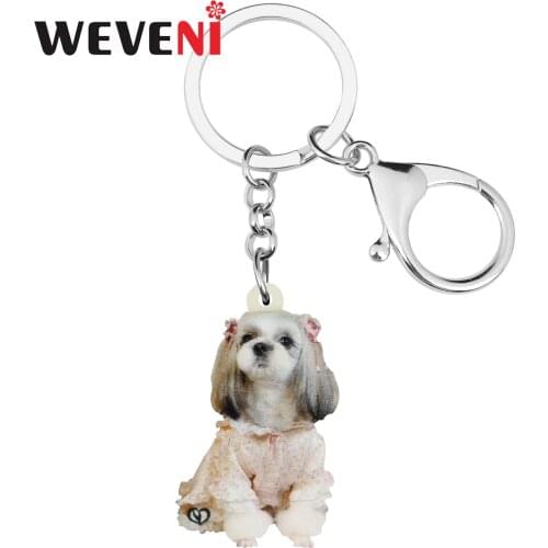 WEVENI Acrylic Cute Shih Tzu Dog Keychains Key Ring Sweet Animal Key Chain Jewelry For Women Kids Girls Birthday Gift Car Charms