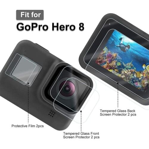 Screen Protector for GoPro Hero 8 Black Tempered Glass Screen Protector + Lens + Small Display Film Accessories for Go pro Hero8