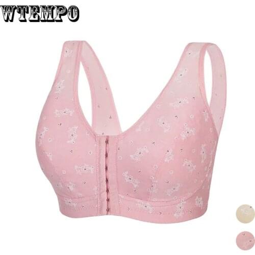 Women Cotton Bras Front Closure Push Up Bra Wide Strap Wireless Bralette Underwear Breathable Comfortable Bra Plus Size Bras