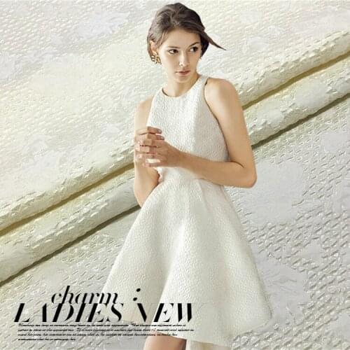 Medium Light big European and American fashion spring and summer three-dimensional flower jacquard fabric cloth bump beige dress