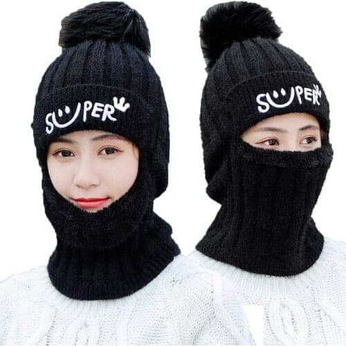 Winter Siamese Hat Warm Knitted Scarf Thick Hat Fleece Winter Hat and Scarf Masks Cap for Men And Women