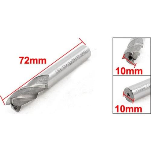 10mm x 10mm x 22mm x 72mm 3 Flutes Straight HSS End Milling Cutter Silver Tone 2pcs