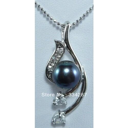 2 color! fancy cultured 9-10mm pink/black pearl 18KGP pendant free chain