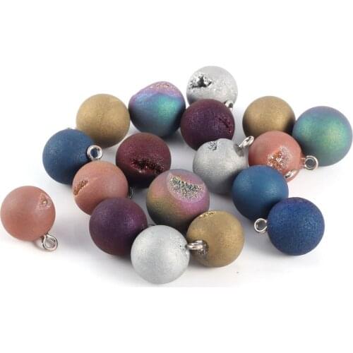 2pcs Round Spherical Purple Quartzs Pendant Reiki Healing Natural Stone Amulet Personality Gift for Jewelry Necklace Earrings