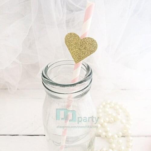 25 pcs Handmade Glisten Heart pink Biodegradable Paper Drinking Straws,kids birthday party supplies, wedding table decoration