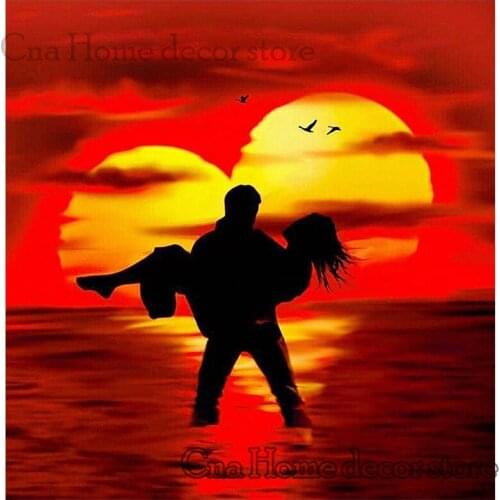 5D diy diamond paintings full drills embroidery pattern Scenic sunset couple 3d cross stitch kits room decor craft wall stickers
