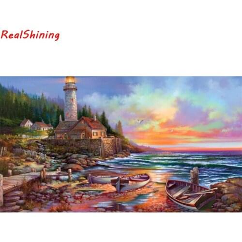 5D Diy Diamond Painting Cross Stitch full Square Diamond Embroidery Seaside lighthouse picture for room Decor H1238