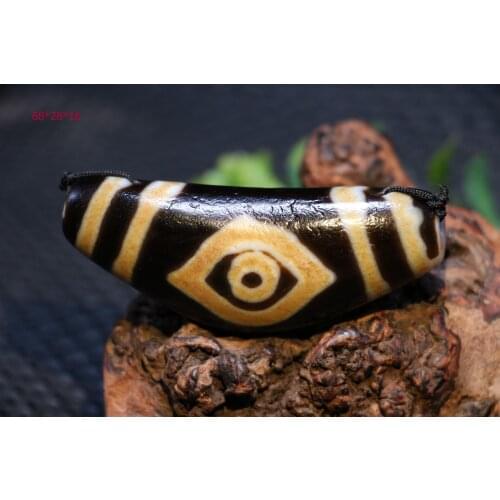 AL Treasure Magic Tibetan Old Oily Patina Buddha Eye Wanzi Horn Shape Big dZi Bead Pendant Talisman Timestown UPD21Asw