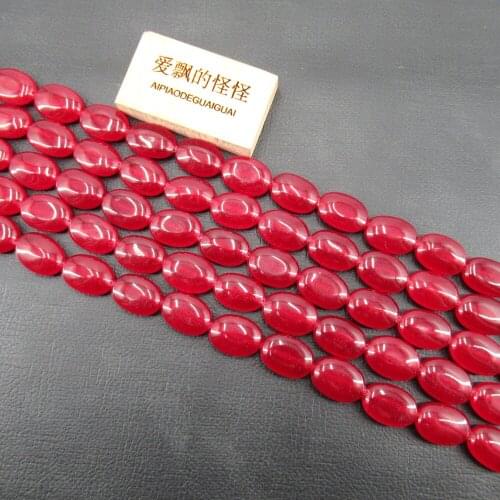APDGG 13x18mm Red Jade Smooth Oval Loose Gemstone Beads 15'' Strands Jewelry Making DIY