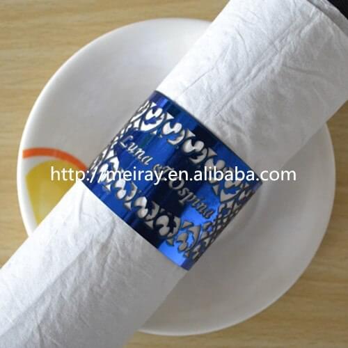 Eco-friendly design wedding party decoration laser cut blue paper napkin rings for weddings
