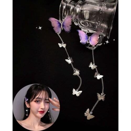 Elegant Metal Tassel Yarn Butterfly Hairpins Fashion Party Hair Accessories For Women Long Hair Clips