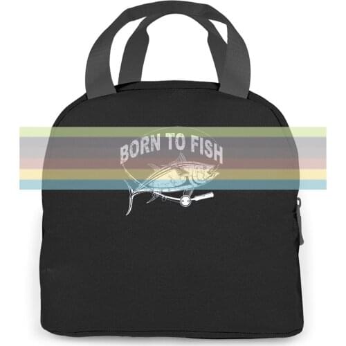 Fisher T Bass Mens Born To Fish Fishinger Humor Hook Cheap Crew Neck women men Portable insulated lunch bag adult