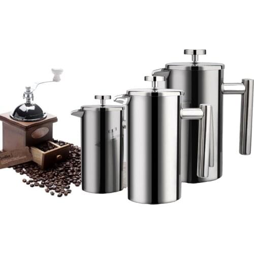 French Press Coffee Maker Stainless Steel Coffee Percolator Pot Double Wall Large Capacity Manual Cafetiere Coffee Containers