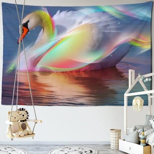 Gradient Swan Tapestry Wall Hanging Bohemian Hippie modern Style Travel Mattress Fashion Art Home Polyester Decor