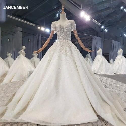 HTL1663 Attractive Deep V-Neck Upper Body Decorated With Sequin And Heart-Shaped Wedding Dress 2020 Short Sleeves