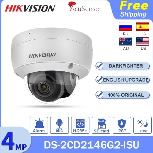 Hikvision IP Camera AcuSense 4MP IR PoE DarkFighter DS-2CD2146G2-ISU Built-in MIC SD Card Video Surveillance CCTV Security IP67