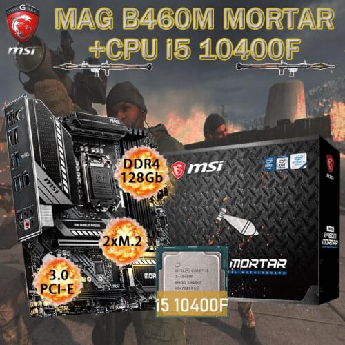 LGA 1200 MSI MAG B460M MORTAR Motherboard Combo + Intel i5 10400F Set DDR4 128GB M.2 PCI-E 3.0 Placa-mãe 1200 Desktop Intel B460
