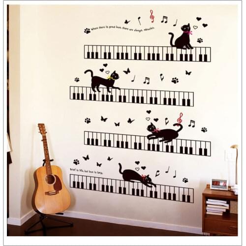 The cat in the Piano music wall stickers for children rooms bedroom art Background PVC socket socle butterfly wall decoration