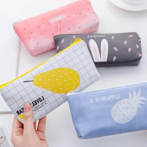 Creative Square Student Pencil Case PU Cartoon Zipper Pencil for Student Stationery Storage Bag School Stationery Gift Supplies