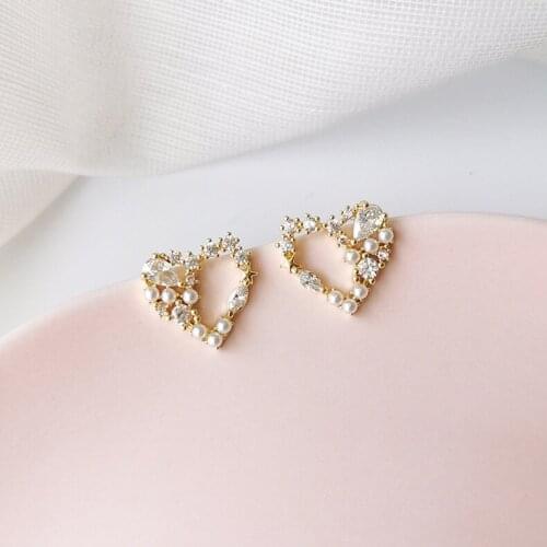 Mini Love Inlaid zircon And Simulated Pearl Earrings Trendy Exquisite Small Fresh Girls Stud Boucle D'oreille Gift For Lover