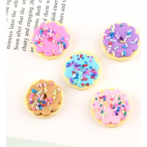 Mini Order 10pcs 21mm Colorful Donut Resin Cabochon Cute Kawaii Food Cake Flatback Clay Beads Charms Pendant Ornament Accessory