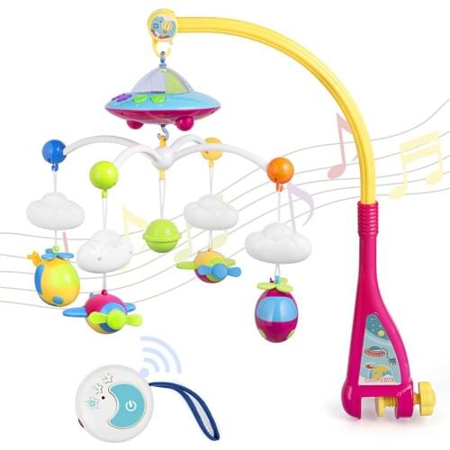 Baby Mobile Rattles Toys 0-12 Months for Baby Newborn Crib Bed Bell Toddler Rattles Carousel Cots abd Remote Control Light Music