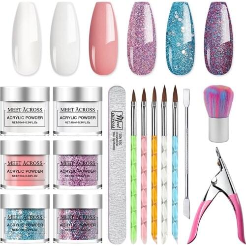 MEET ACROSS Acrylic Powder Set for Nail Crystal Gel Colorful Carved Powder Nail Extensions Manicure Nail Art Decorations