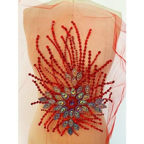 Handmade rhinestones patches crystal beads applique on same mesh for dress accessory