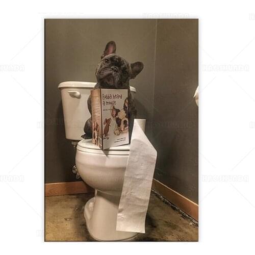 Funny Dog Toilet Reading newspaper Canvas Painting Cute Posters and prints Cuadros Wall Art Picture for Living Room Home Decor