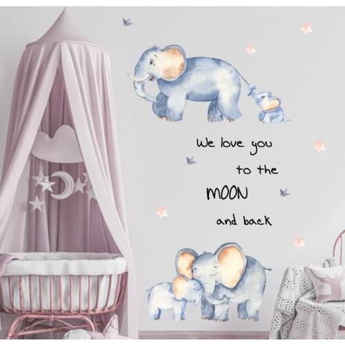 Cartoon Elephant Wall Sticker Home Decoration Kids Baby Room Background Decor Removable PVC Mural Decals