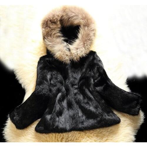 New 100% Genuine Whole Skin Rabbit Fur Coat Luxury Real Natural Raccoon Fur Hood Full Pelt Fur Waistcoat Wholesale WSR50