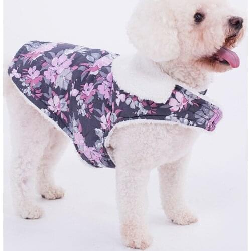 Dog Clothes Floral Print Lapel Belly Sticker Dog Coat Cloak Winter Dog Clothes for Small Puppy Dogs Cats Jacket