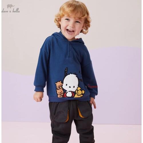 DBX19560 dave bella autumn baby boys casual cartoon hooded T-shirt children tops kids boy fashion tees