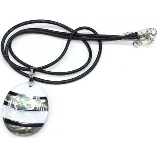 Natural Shell Pendant Necklace Exquisite Elliptical Abalone Shell White Black Shell Charms Wax Thread for Women Jewelry Necklace
