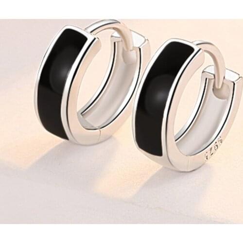 Simple Silver Color Black Enamel Round Earring Female Fashion Jewelry Charm Lady Anti Allergy Earring Daily Wear Party Best Gift