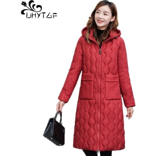 UHYTGF Down Jacket Women Winter Coat Female Thicken Long Casual 3XL Plus size Warm Down puffer jacket Women Parka Outerwear X587