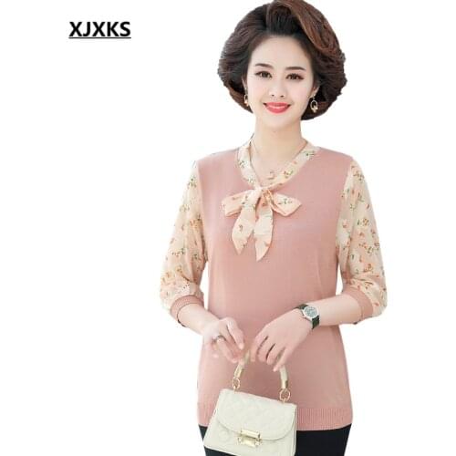 XJXKS 2021 Spring Autumn New Fashion Printed Top Ladies Pullover Loose Plus Size Ladies Thin Knitted Sweater