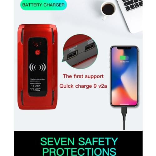 12V 1500A 24000mah Real Capacity Pack Car Jump Starter Emergency Charger Booster Power Bank Battery for Gasoline Diesel Vehicles