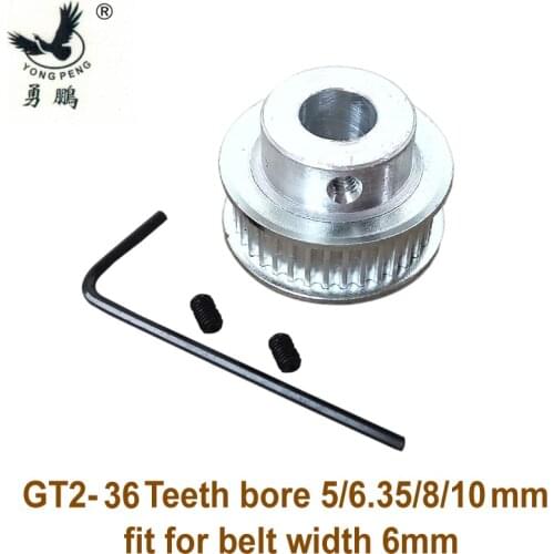 High quality 1pc 36 teeth GT2 Timing belt Pulley bore 5 6.35 8 10mm fit width 6mm of 2GT timing Belt for 3D printer cnc machine