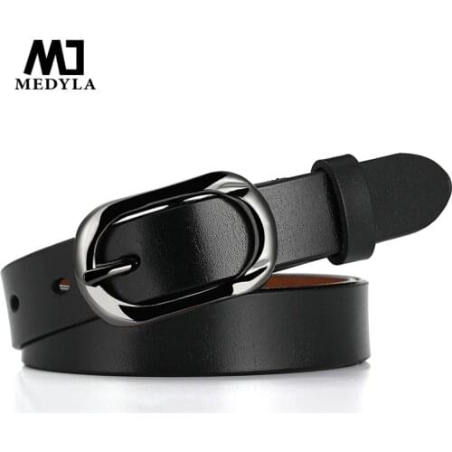 Medyla Womans Leather belt Genuine quality ladies fashion metal black buckle belt jeans wild luxury brand the women belt