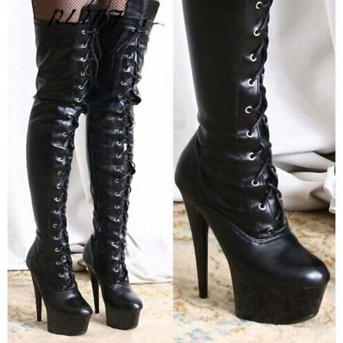 2018 New Fashion 15cm High-heeled Shoes with High-heeled Thick-bottomed Knee Boots Size 34-46