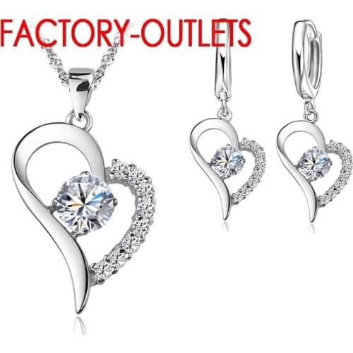 925 Sterling Silver Bridal Jewelry Sets CZ Cubic Zircon Lovers' Heart Drop Necklaces Hoop Earrings Women Party Engagement