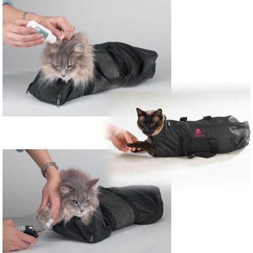 Pet cat grooming bag adjustable multifunctional cat wash shower mesh bag pet anti-scratch bite nail trimming bag