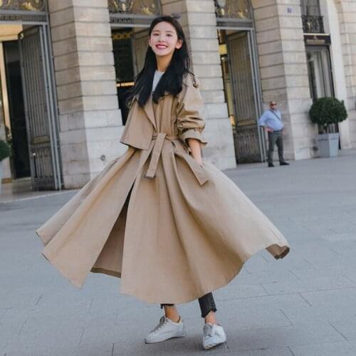 Vogue Korean Style Women Trench Coat with Belt Office Lady Duster Coat Loose Cloak X-Long Outerwear Clothes Spring Autumn